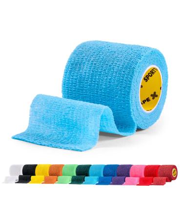 SPORTTAPE Self-Adhesive Football Sock Tape | 5cm x 4.5m - Sky Blue | Cohesive Bandage Sock Wrap Shin Pad Tape | Goalkeeper Wrist Tape & Football Ankle Tape | Pet & Vet Wrap for Dogs - Single Roll Sky Blue 5x450 cm (Pack of 1)
