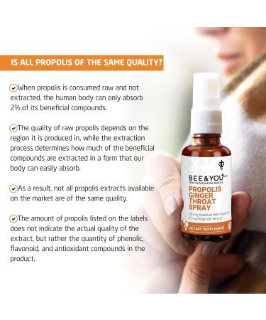 BEE and YOU Propolis Ginger Throat Spray - 420 mg Bee Propolis & Ginger per day - Natural Immune Support Sore Throat Relief Antioxidants Keto Paleo Gluten-Free 1 Fl Oz (30 ml) - Buy Online on GoSupps.com