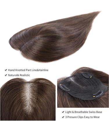 Women's 10 Inch Human Hair Clip-in Topper - Medium Brown (4#) Swiss Base Wiglet for Thinning Hair - Buy Online on GoSupps.com