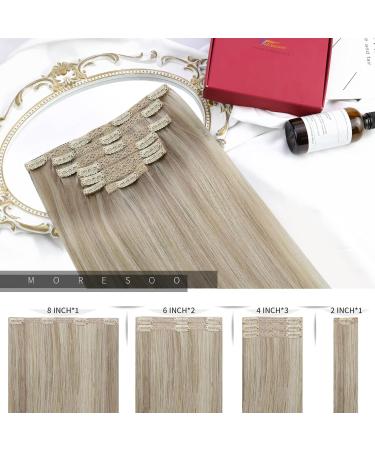 Moresoo Blonde Clip in Hair Extensions - 16 Inch Human Hair, Ash Blonde & Platinum Highlights, Remy Hair - 7 Pieces/120g - #P18/613 - Buy Online on GoSupps.com