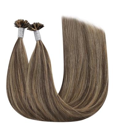 Youngsee Bonding Extensions - Real Hair U Tip Extensions 35cm Dark Brown with Blonde Keratin Bondings | 50g #P4/27 - Ideal for Seamless Volume & Length - Buy Online on GoSupps.com