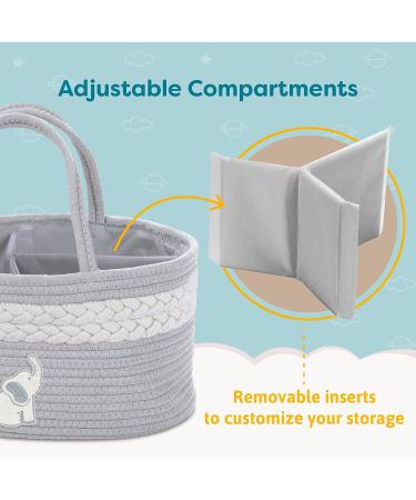 Cradle Star Diaper Caddy Organizer - 100% Cotton Rope Baby Basket with Compartments - Elephant Gray - Buy Online on GoSupps.com