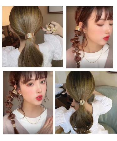 Harley Rhinestone Ponytail Holders - 4pcs Gold Hair Cuffs for Women's Ponytail Headbands - Buy Online on GoSupps.com