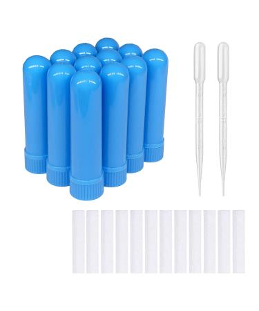 zison 12 Sets(Blue) Essential Oil Aromatherapy Tubes Inhaler Sticks Blank Nasal Inhalers(12 Complete Sticks) + 2 Polyethylene Pipette Droppers