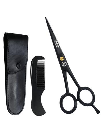 Tycon Instruments 5.0 Mustache & Beard Scissors for Men with Leather Carrying Pouch & Comb - Premium Facial Beard Grooming Kit for Trimming, Styling & Cutting of Mustache (Black)