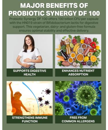 Probiotic Synergy DF 100 Billion CFU - 30 Acid Resistant DRCaps - Lactobacillus Acidophilus La-14 Lactobacillus Plantarum Lp-115 Bifidobacterium Longum Bl-05 HOWARU Bifido HN019 - Buy Online on GoSupps.com