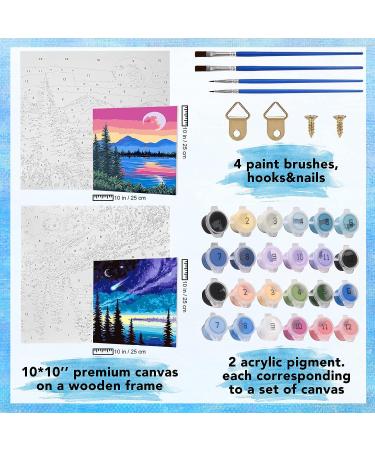 Fycert Framed Paint by Numbers 2 Pack for Adults & Kids - DIY Oil Painting Set - Beginner Friendly - 10x10 Inch - Great Gifts for Men, Women, & Children - Tree & Moon Design - Buy Online on GoSupps.com