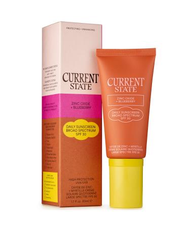 Current State Zinc Oxide + Blueberry Daily Sunscreen Broadspectrum SPF 30 - Ultra lightweight 100% Mineral Sunscreen. Vegan Silicone Free Cruelty Free Fragrance Free Zero White Cast. 1.7 fl oz.