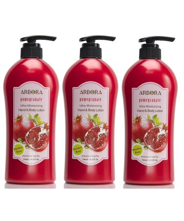 ARBORA Hand & Body Lotion POMEGRANATE 25.4OZ/750ML Paraben Free Natural Ultra-Moisturizing Professional Massage Lotion Original from Korea Pack of 3