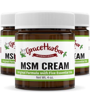 Grace Harbor MSM Cream Original Daily Skin Muscle and Joint Rub with Goat Milk Essential Oils & MSM Neck Back Shoulder Elbow Knee Hand and Foot Therapy 4 oz (3 Pack)