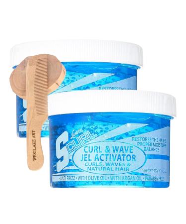 Wave Gel And Activator 10.5 Oz Bundle With Wooden Comb Curly Hair Gel For Stimulated & Grease-Free Curls Curl Gel Defines Hair Textures Deep Hydration Curling Gel Pack Of 2