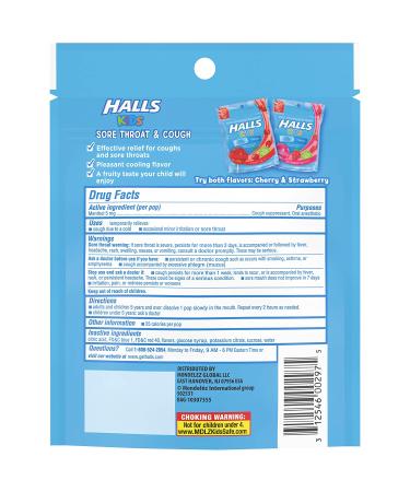 HALLS KIDS Cherry Cough & Sore Throat Pops - 10 Pops | Soothing Relief for Children - Buy Online on GoSupps.com