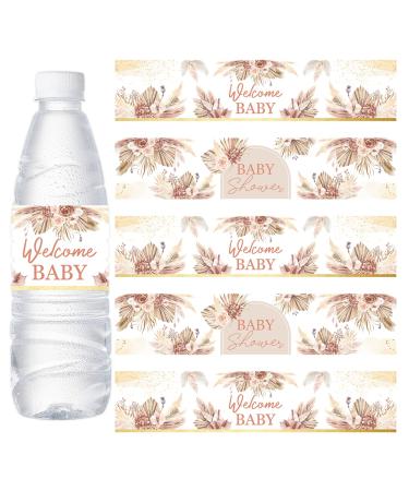 Cheereveal 24PCS Pampas Grass Baby Shower Water Bottle Labels  Boho Baby Shower Waterproof Self Adhesive Water Bottle Labels for Boho Pampas Baby Shower Decorations