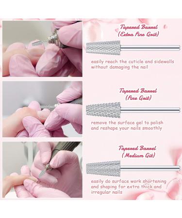 3 Pieces Tapered Barrel Carbide Nail Drill Bit Set - Acrylic Nail File Cuticle Bits for Gel Nails - Manicure Pedicure Tools (XF F M) - Buy Online on GoSupps.com