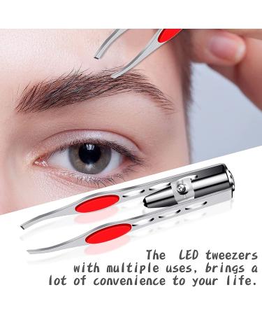 LED Light Hair Removal Tweezers Set for Women - Precision Stainless Steel Tweezers for Eyebrows - Red - Buy Online on GoSupps.com