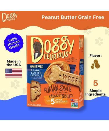 Doggy Delirious All-Natural Crunchy Dog Treats - Grain-Free, Human-Grade, Non-GMO, Peanut Butter Snacks for All Breeds - Buy Online on GoSupps.com