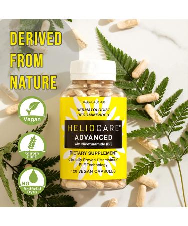 Heliocare Advanced Nicotinamide 500mg + Fernblock PLE Extract 240mg - Skin Cell Health Support with Antioxidant Niacinamide - 120 Vegan Capsules - Buy Online on GoSupps.com