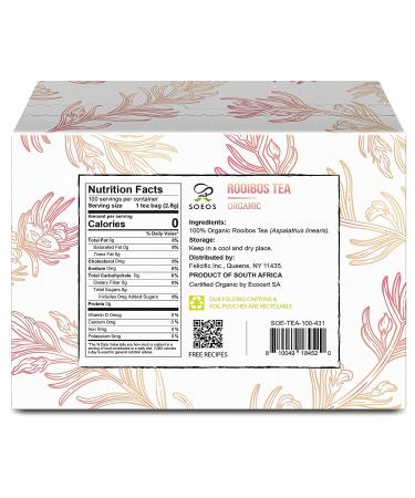 Soeos Organic Rooibos Tea Bags (100 Count) - Naturally Sweet Herbal Tea, Caffeine Free, USDA Organic - Red Rooibos Tea from South Africa, 9oz - Buy Online on GoSupps.com