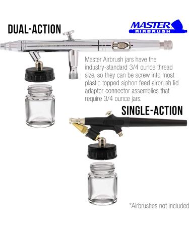 Master Airbrush Pack of 10 TB-001 Empty 3/4 Oz Glass Jar Bottles - Replacement Paint Storage Jars with Plastic Lids - Compatible with Siphon Feed Airbrush Assemblies - Buy Online on GoSupps.com