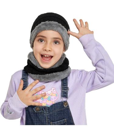 Kids Winter Knit Beanie Hat and Scarf Set with Fleece Lining - Black - One Size - Buy Online on GoSupps.com