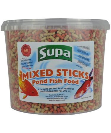 Supa Mixed Koi and Pond Sticks 3 Litre Bucket| Premium Quality Fish Food Offering A Nutritionally Balanced Diet | The Orange Stick Contains Spirulina Which Enhances the Colour of Your Fish