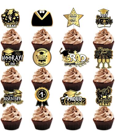 24 pcs Graduation Cake Topper Gold and Black Glitter Class Cupcake Toppers Graduation Cupcake Toppers 2024 Grad Cap Cupcake Picks Graduation Theme Party Decorations SuppliesGraduation Cake Topper - Buy Online on GoSupps.com