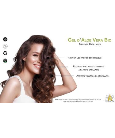 ESSENTIOIL Organic Aloe Vera Gel - Repairs split ends Restores shine to hair - Moisturizes the skin Relieves itching Aloe vera hair gel - 100mL glass bottle - French brand - Buy Online on GoSupps.com