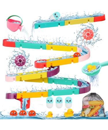 Bath Toys 44Pcs Bath Track Game Shower Toys Water Slide with Suction Cups Water Toys Bath Time DIY Educational Bath Slide Toy for 3 4 5 6 Year Olds Boys Girls Toddlers Kids 45PCS