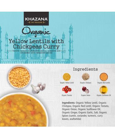 Khazana Organic Ready to Eat Indian Meals - Yellow Lentils & Chickpea Curry (6-Pack) | Non-GMO, Vegan, Gluten Free, Kosher - Buy Online on GoSupps.com