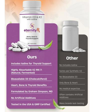 Eternity Medicine Rx Vitamin D3 K2 5000 IU High Potency D3 and K2 Supplement for Bone Heart & Immune Support Doctor Formulated 90 Easy-to-Swallow Capsules Non-GMO USA Made - Buy Online on GoSupps.com