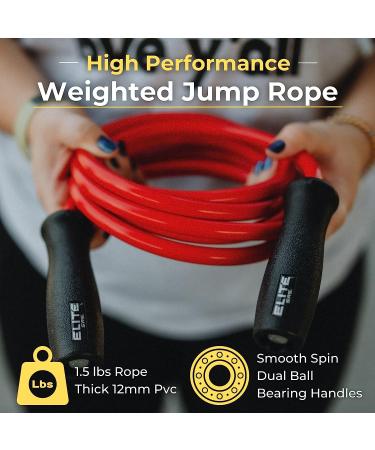Elite SRS Muay Thai 2.0 Weighted Jump Rope for High-Intensity Training - Heavy 1.5lb PVC - Crimson Red - 9FT - Buy Online on GoSupps.com