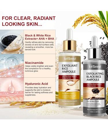 Black Rice Exfoliant and White Rice Ampoule Exfoliant, Peel Shot Glow Exfoliating Face Serum, Korean Skin Care Soft Exfoliating Body Scrub Dead Skin Cells, Blackheads Remover For All Skin Types 100ml Black+White - Buy Online on GoSupps.com