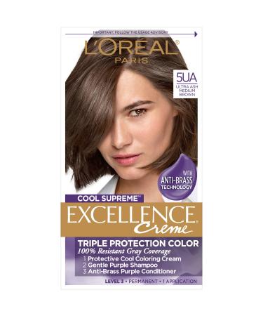 L'Oreal Paris Excellence Cool Supreme Permanent Hair Color  Ash  100 Percent Gray Coverage Hair Dye  Anti-Brass regimen includes gentle shampoo  and an anti-brass conditioner 1 Count (Pack of 1) 5.11 Ultra Ash Medium Bro...