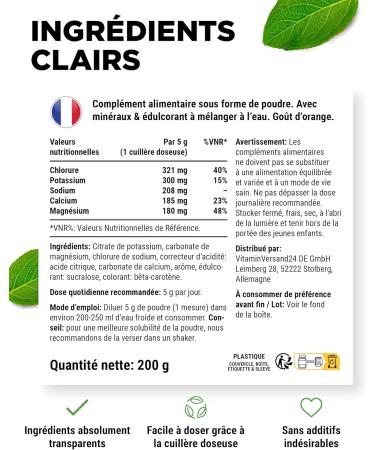 Electrolytes - 200 g (40 portions) - Formule d'hydratation avec chlorure potassium sodium calcium magn sium - Parfait pour les sportifs en cas de d shydratation - Sans sucre - Vegan - Orange - Buy Online on GoSupps.com