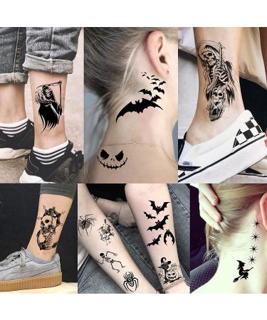 Halloween Temporary Tattoos - 52 Sheets for Kids and Adults | Scary 3D Skull, Skeleton, Ghost, Vampire, Bat, Pumpkin, Spider, Devil Designs - Buy Online on GoSupps.com