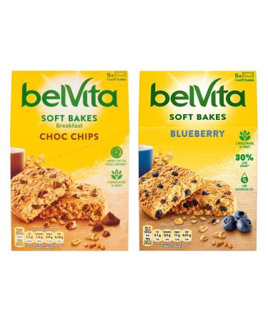 Breakfast Biscuits Bundle with Belvita Choc Chips Soft Bakes Breakfast Biscuits with Blueberry Soft Bakes Breakfast Biscuits (Pack of 2 Bundle - Total of 10 Soft Bakes)