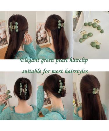 3 Pack Green Pearl Hair Claw Clips - Non-slip Hair Jaw Clips Set for Women and Girls - Decorative Hair Accessories in Big Medium Small Sizes - Green - Buy Online on GoSupps.com