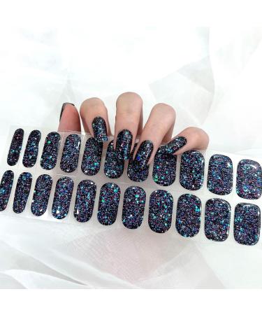 Gel Nail Wraps Gel Nail Stickers 20 Stickers Full-Cured Gel Nail Stickers Upgrade Glitter Gel Nail Strips Last for 15 Days - Adhesive Gel Nail Stickers Nail Art No Need UV/LED Lamp(Shining Shadows)