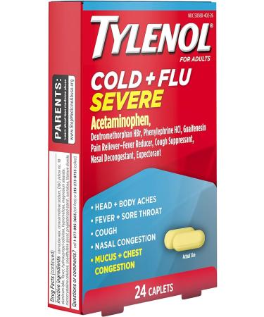 Tylenol Cold + Flu Severe Caplets - 24 ct - Relief from Cold, Flu, Fever, Cough & Congestion - Buy Online on GoSupps.com