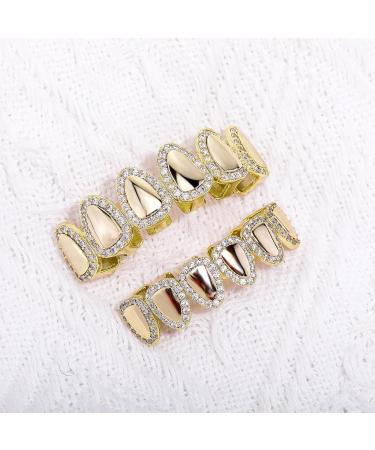 Vampire Grills Mirrored Love Large Gold Teeth with Iced Out Zircon Halloween Cosplay Party Tooth Hiphop Rapper Gift for Women Men - Buy Online on GoSupps.com