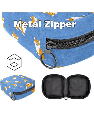 Stylish Menstruation Pad Bag with Zipper - Cute Corgi Pattern - Perfect for Tampons & Napkins - Ideal for Women & Girls on the Go - Buy Online on GoSupps.com