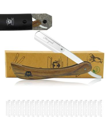 Haryali London razor set with wooden handle + 10 razor blades and case |Beard knife men with exchange blade |Professional Barber razor for men |Wet razier men | tight and clean shave