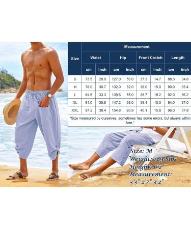 COOFANDY Men's Linen Harem Capri Pants in Blue - Elastic Waist Casual Beach Yoga Boho Pants with Pockets (Large) - Buy Online on GoSupps.com