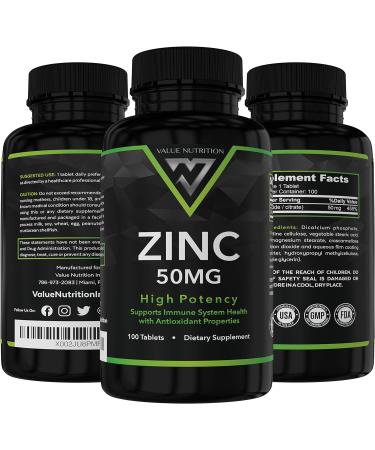 Zinc 50mg Immune Support Supplement - 100 High Potency Tablets | Supports Immune & Reproductive Health, Skin Vision Energy, Cell Growth, DNA Formation | Antioxidant Properties - Buy Online on GoSupps.com