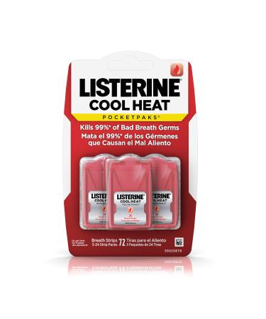 Listerine Cool Heat Pocketpaks Breath Strips for Oral Care, Kills Bad Breath Germs to Freshen Breath, Cinnamon Flavor, 24-Strip Pack, 3 Pack ( Pack of 6)