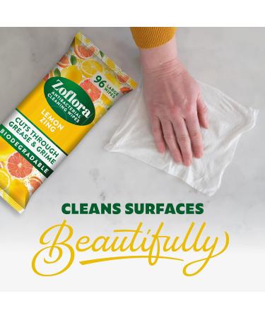 Zoflora Lemon Zing Biodegradable Wipes Antibacterial Multi-surface Cleaning Wipes Convenient Quick Cleaning (Pack of 1 96 Wipes) - Buy Online on GoSupps.com