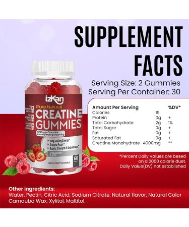 ProCreatine Monohydrate Gummies 4000mg - 60 Chewable Strawberry Flavoured Creatine | Pre Workout Supplement for Men & Women | Keto & Vegan Friendly - Buy Online on GoSupps.com