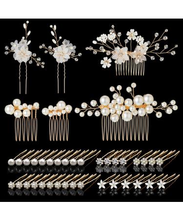 40 Pieces Wedding Hair Comb Clips U Shaped Hair Pins Clips Faux Pearl Crystal Bride Hair Clips Gold White Flower Rhinestone Hair Pins Rose Flower Rhinestone Head Piece Accessories for Women Girls - Buy Online on GoSupps.com