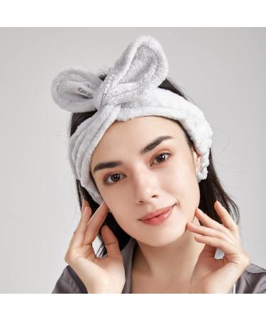 Shop Dofash 2pcs Cute Rabbit Ear Shower & Makeup Headbands for Women - Spa Hair Bands in White & Gray - Buy Online on GoSupps.com