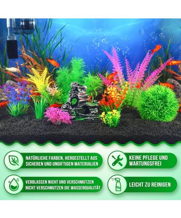 Borlech Aquarium Rock Decorations Set - 9 Pieces Plastic Plants & Green Rock | Enhance Your Fish Tank Decor - Buy Online on GoSupps.com